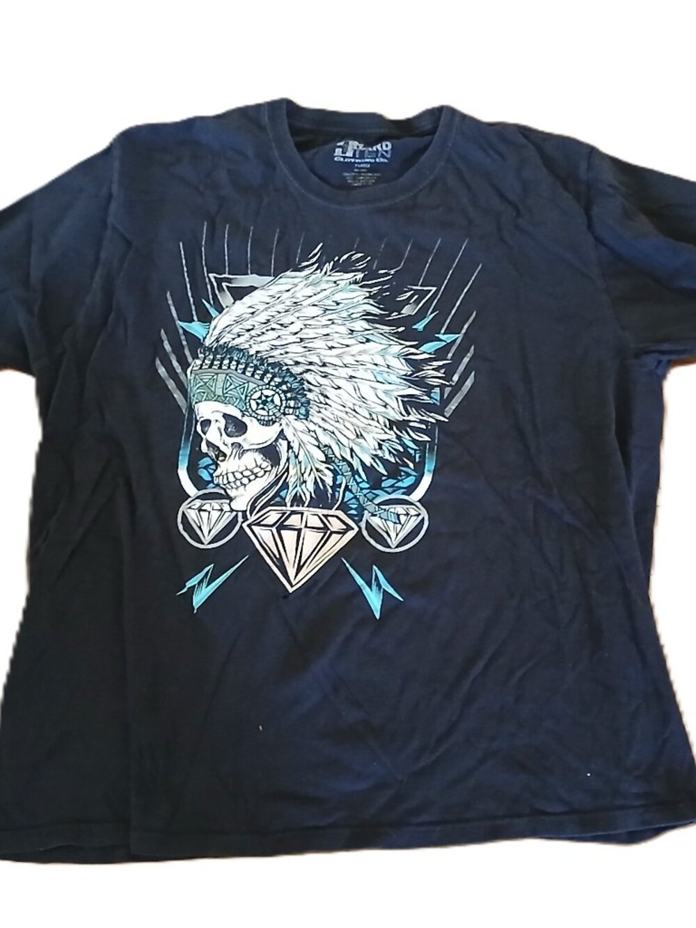 Hard Ten Clothing Mens XL Black Skeleton Chief Head Graphic T Shirt